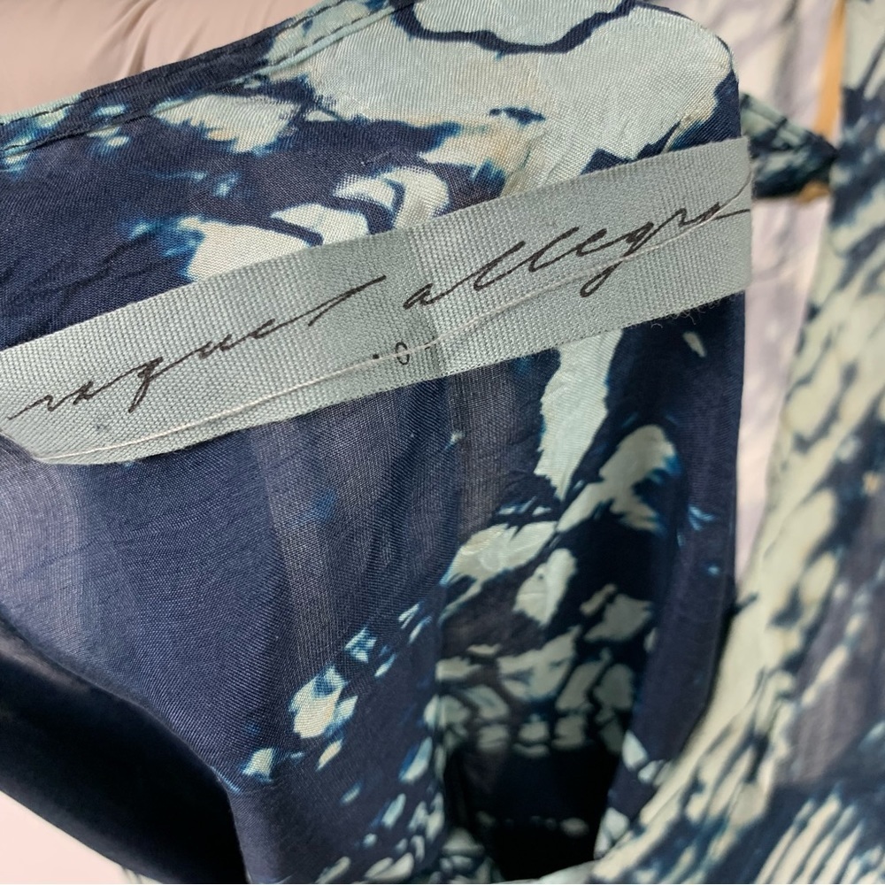 RAQUEL ALLEGRA Mist and Navy Tie Dye Maxi Sheer Silk Tie Waist V-neck Dress 0 - Picture 11 of 12